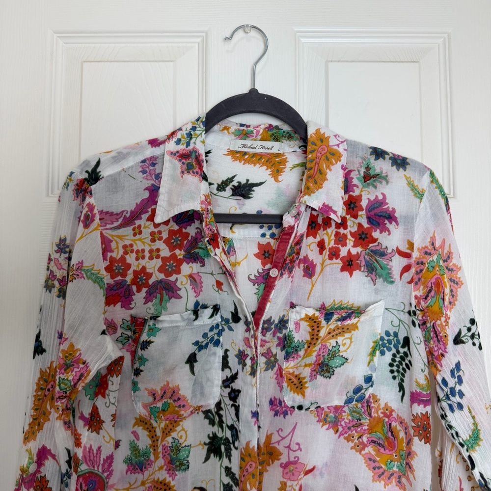 Michael Farrell Floral button up long sleeve top size L - Picture 3 of 7
